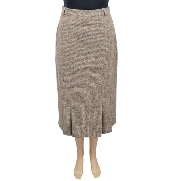 St Michael Vintage German Wool Classic Tan Skirt Pleated Hem Tea Length - Picture 1 of 12